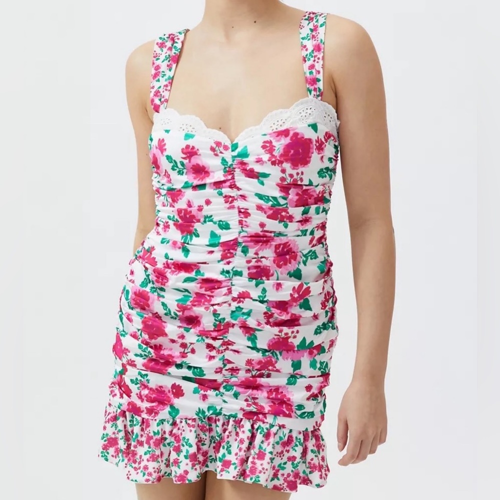 FOR LOVE AND LEMONS FLORAL PETAL TANK RUFFLE MINI DRESS SIZE LARGE